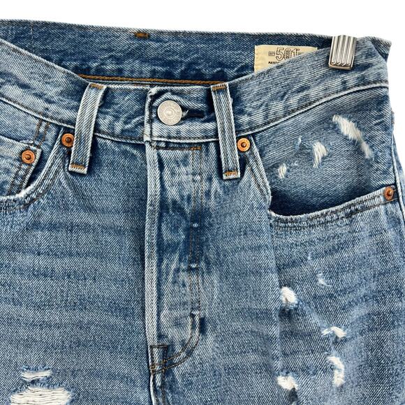 Levi's 501 Selvedge Jeans 150th Anniversary Light Indigo Wash Distressed Size 26 - Picture 5 of 15